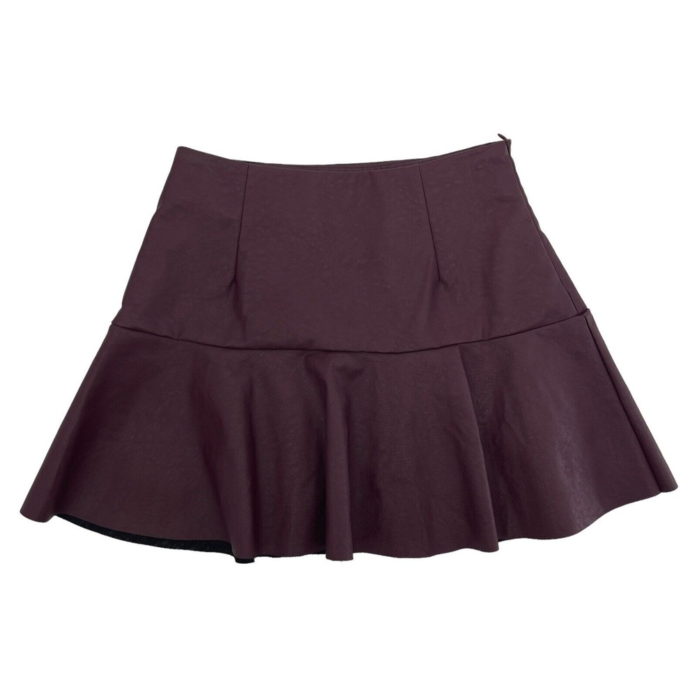 Mittoshop PU Vegan Faux Leather Merlot Red Mini Skirt Skort Womens Size Small